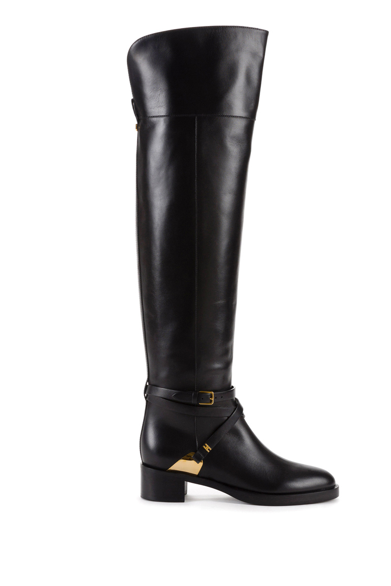Equestrian style boots with crossover strap - Boots | Elisabetta Franchi® Outlet
