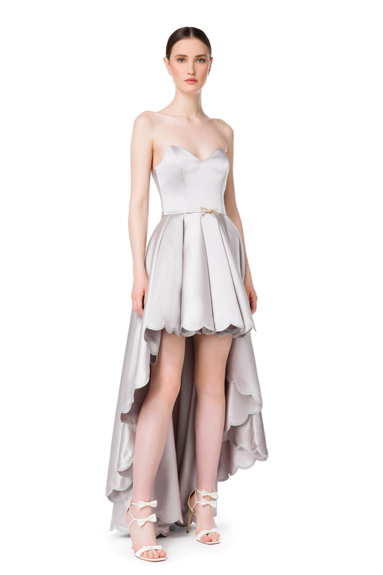 Dress in duchess satin with flounces - Apparel | Elisabetta Franchi® Outlet