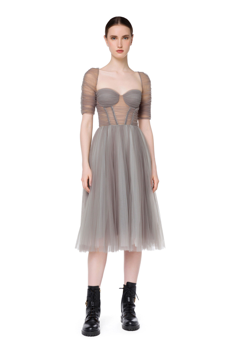 Elisabetta Franchi dress in tulle fabric - Midi Dress | Elisabetta Franchi® Outlet