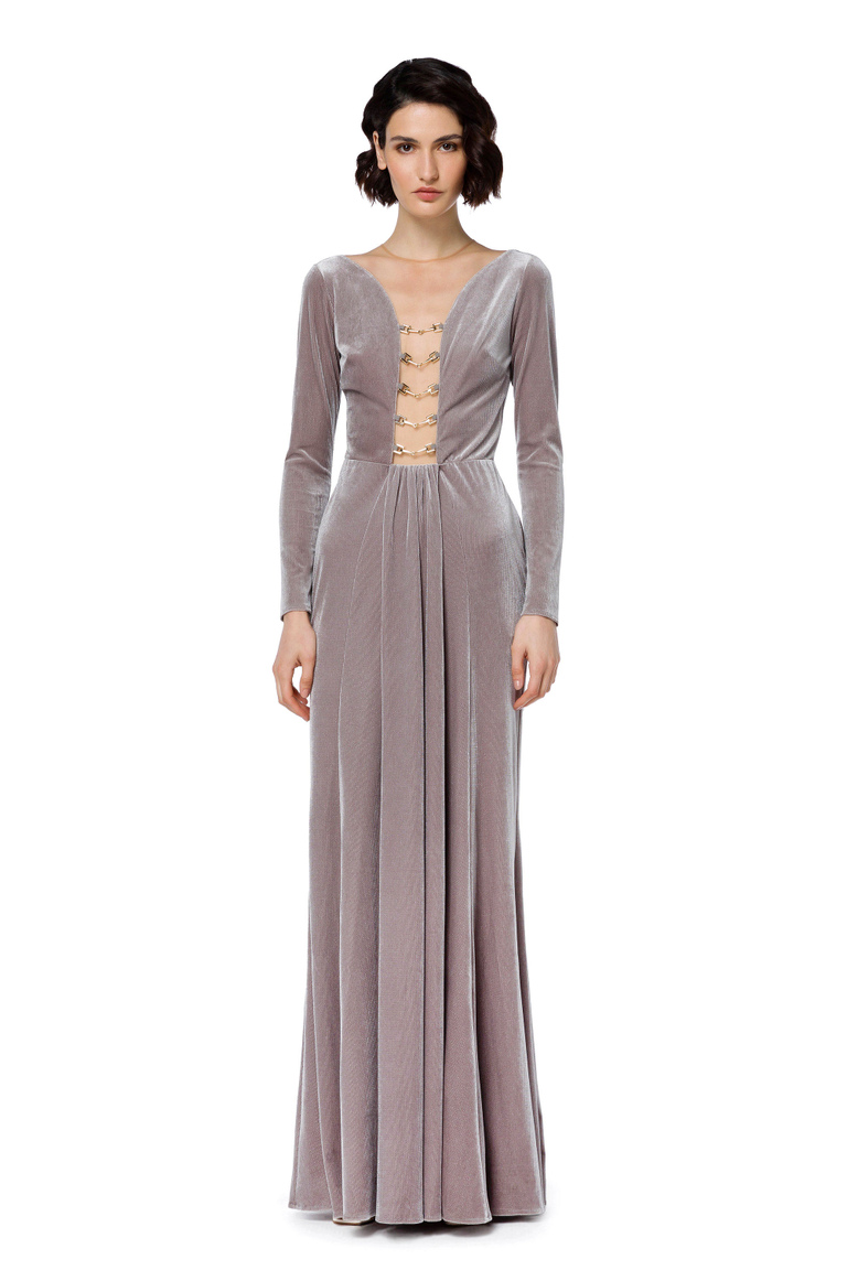 Red Carpet dress made of lurex velvet fabric with accessory - Dresses | Elisabetta Franchi® Outlet