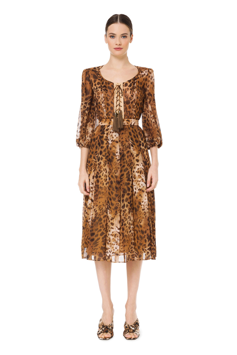 Dress in georgette fabric with spotted print - Dresses | Elisabetta Franchi® Outlet