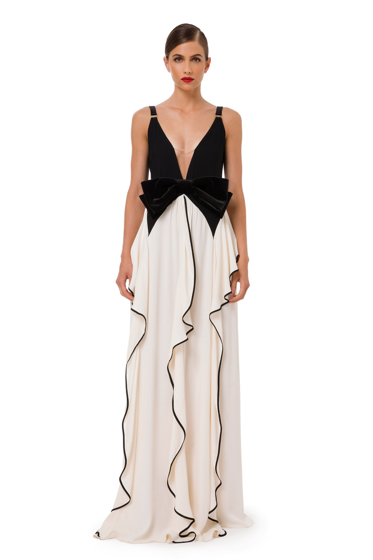 Red Carpet dress in georgette fabric with maxi bow - Dresses | Elisabetta Franchi® Outlet