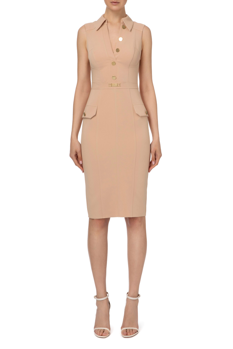 Stretch midi dress with gold buttons - Mini Dresses | Elisabetta Franchi® Outlet