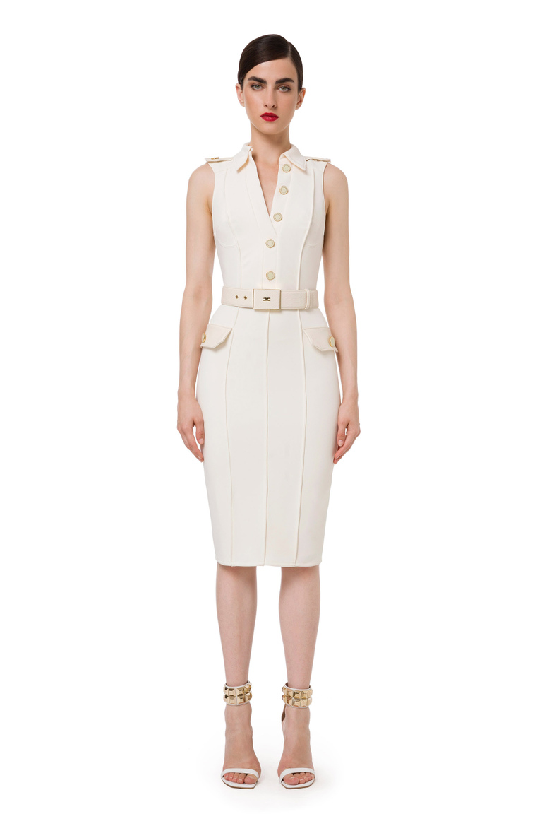 Sleeveless calf-length dress with buttons and logoed belt - Midi Dress | Elisabetta Franchi® Outlet