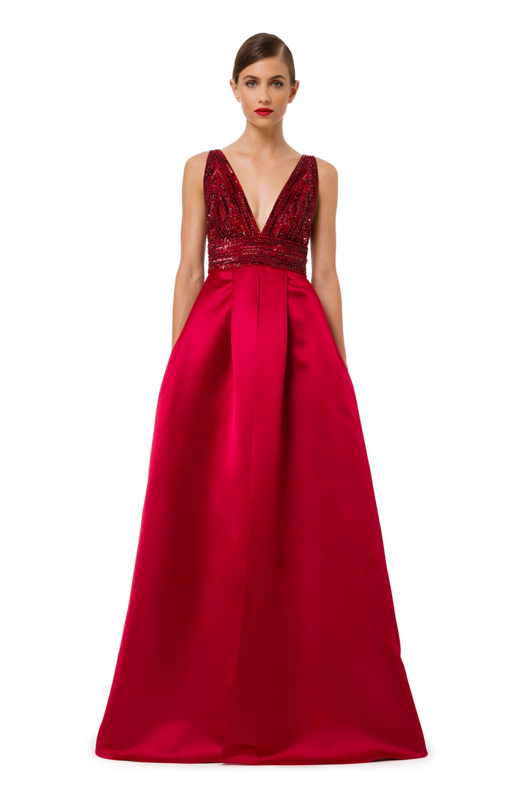 Red Carpet duchess satin dress with sequins - New Now | Elisabetta Franchi® Outlet