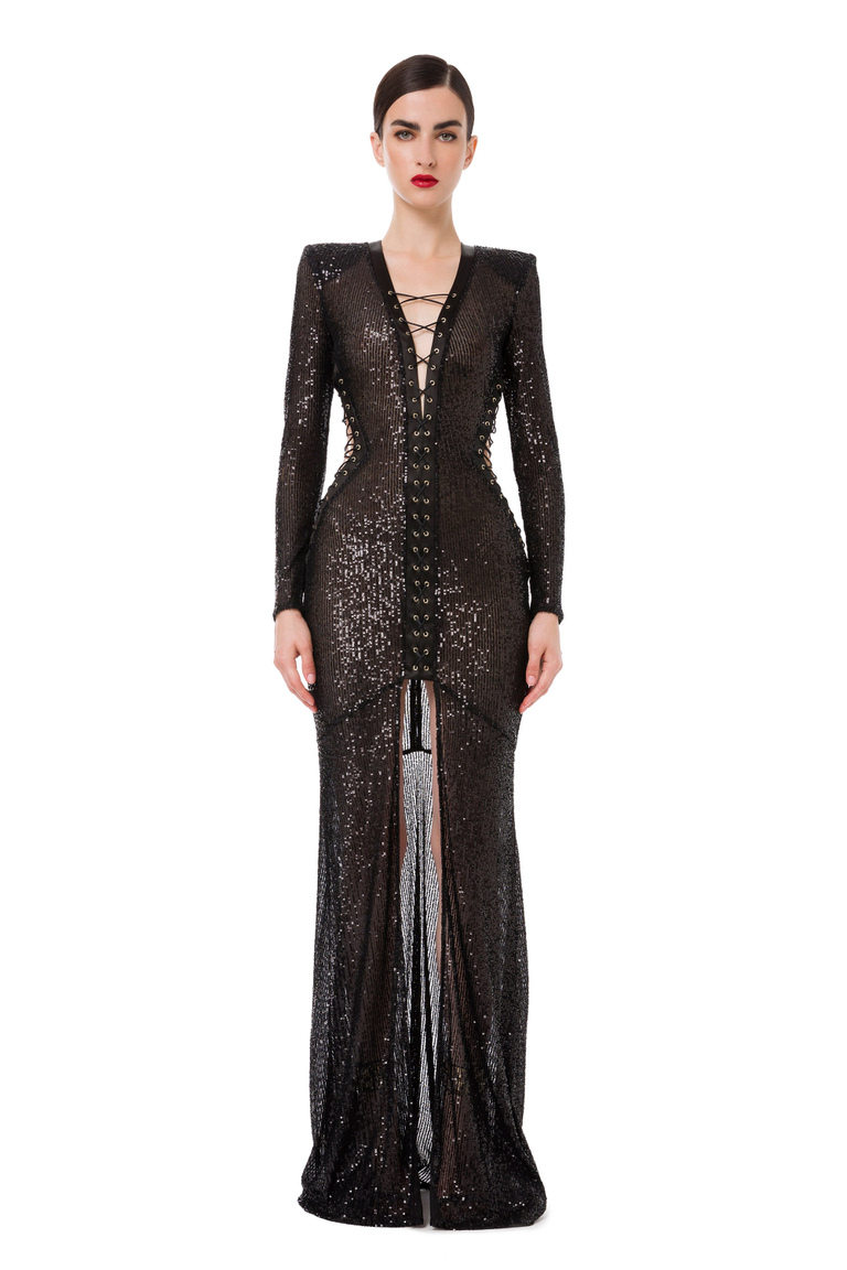 Red Carpet full sequins dress with lacing - Special sale | Elisabetta Franchi® Outlet