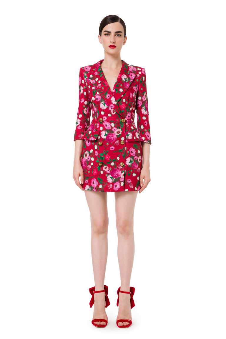 Double-breasted coat dress with bouquet print - Robe Manteau | Elisabetta Franchi® Outlet