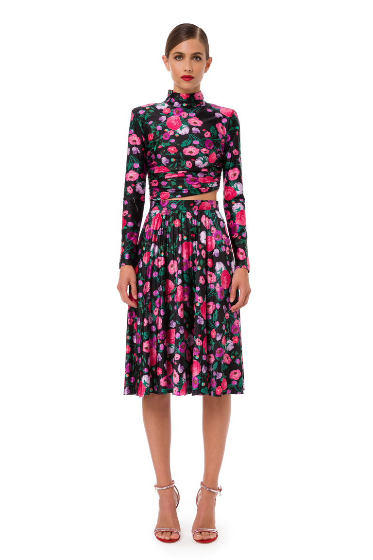 Dress with bouquet print and cut-out - Midi Dress | Elisabetta Franchi® Outlet
