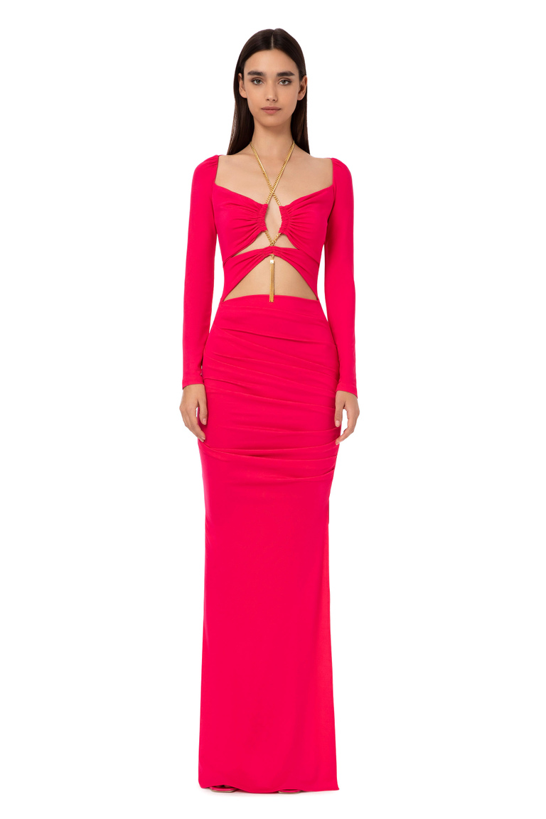 Red carpet dress in jersey with interlaced chain - Dresses | Elisabetta Franchi® Outlet