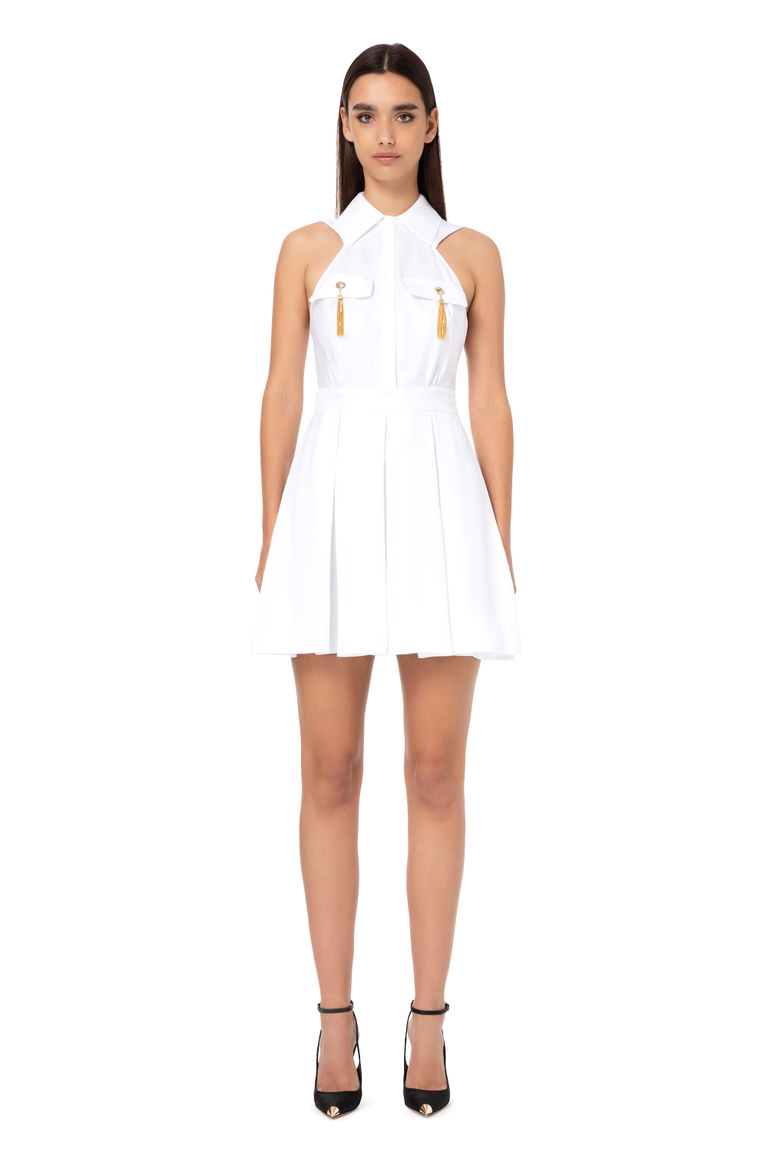 Ärmelloses, kurzes Kleid aus Baumwolle mit Chevron-Bindung - Minikleider | Elisabetta Franchi® Outlet