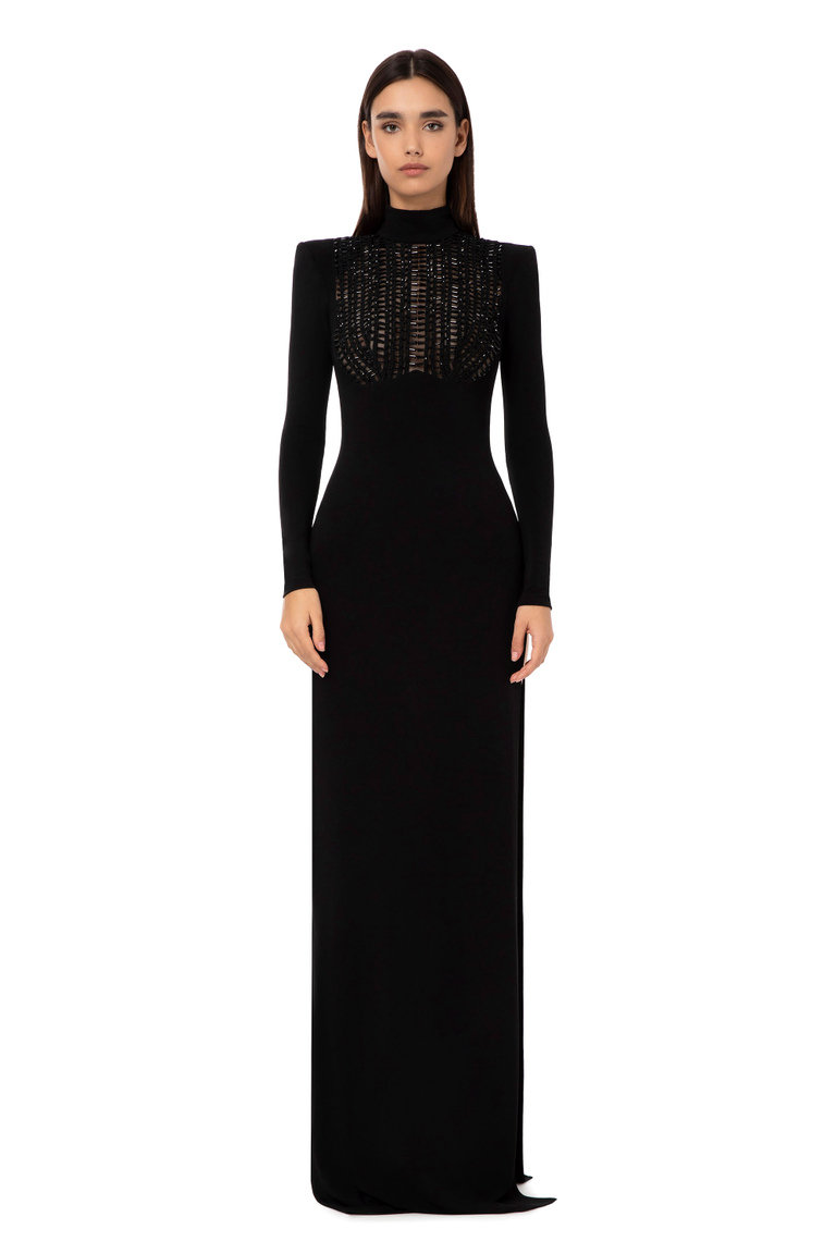 Red carpet dress in jerseywith embroidered ascot tie - Dresses | Elisabetta Franchi® Outlet