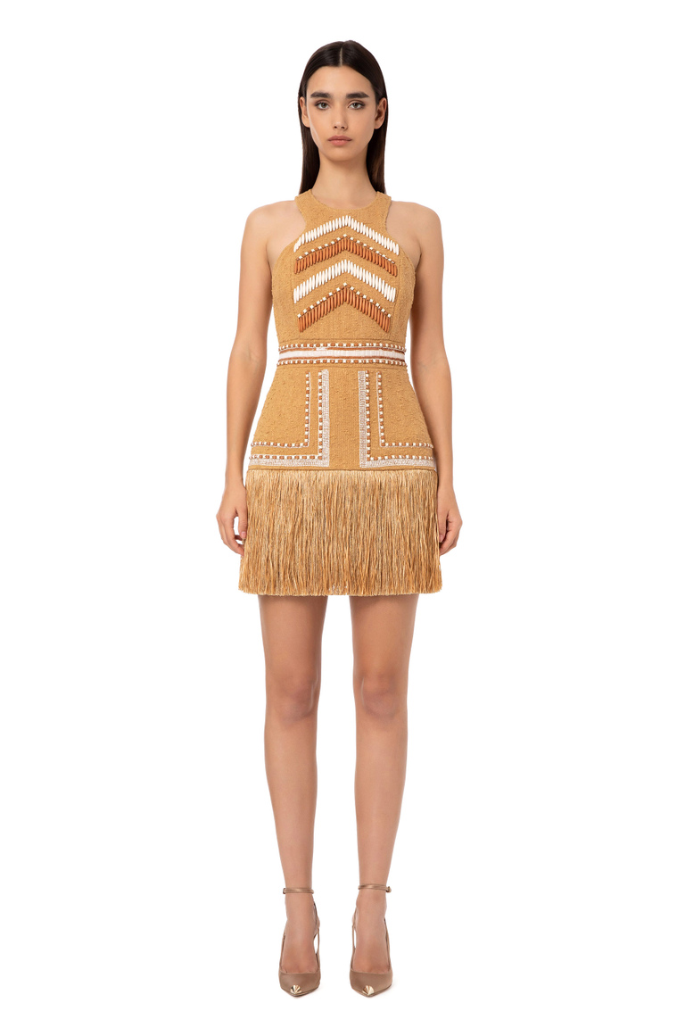 Embroidered tweed mini dress - Mini Dresses | Elisabetta Franchi® Outlet