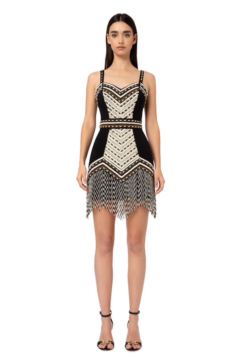 Mini dress with ethnic embroidery and two-tone fringe - Apparel | Elisabetta Franchi® Outlet