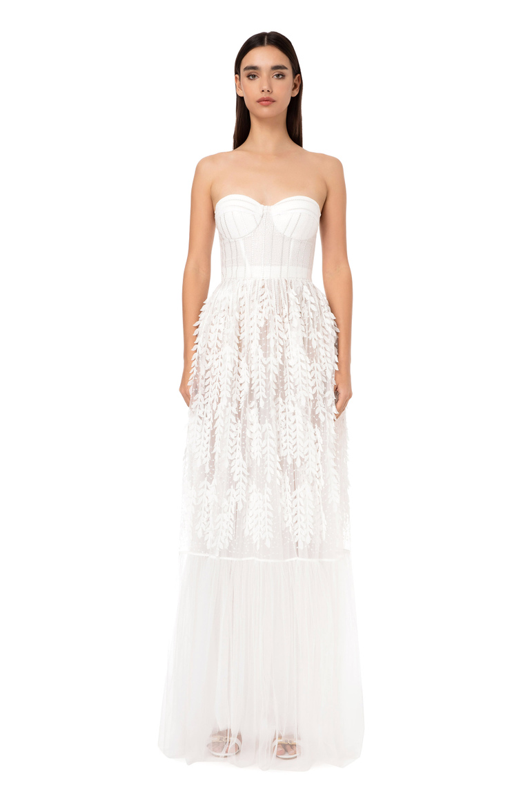 Red carpet dress with embroidered bustier top - Apparel | Elisabetta Franchi® Outlet