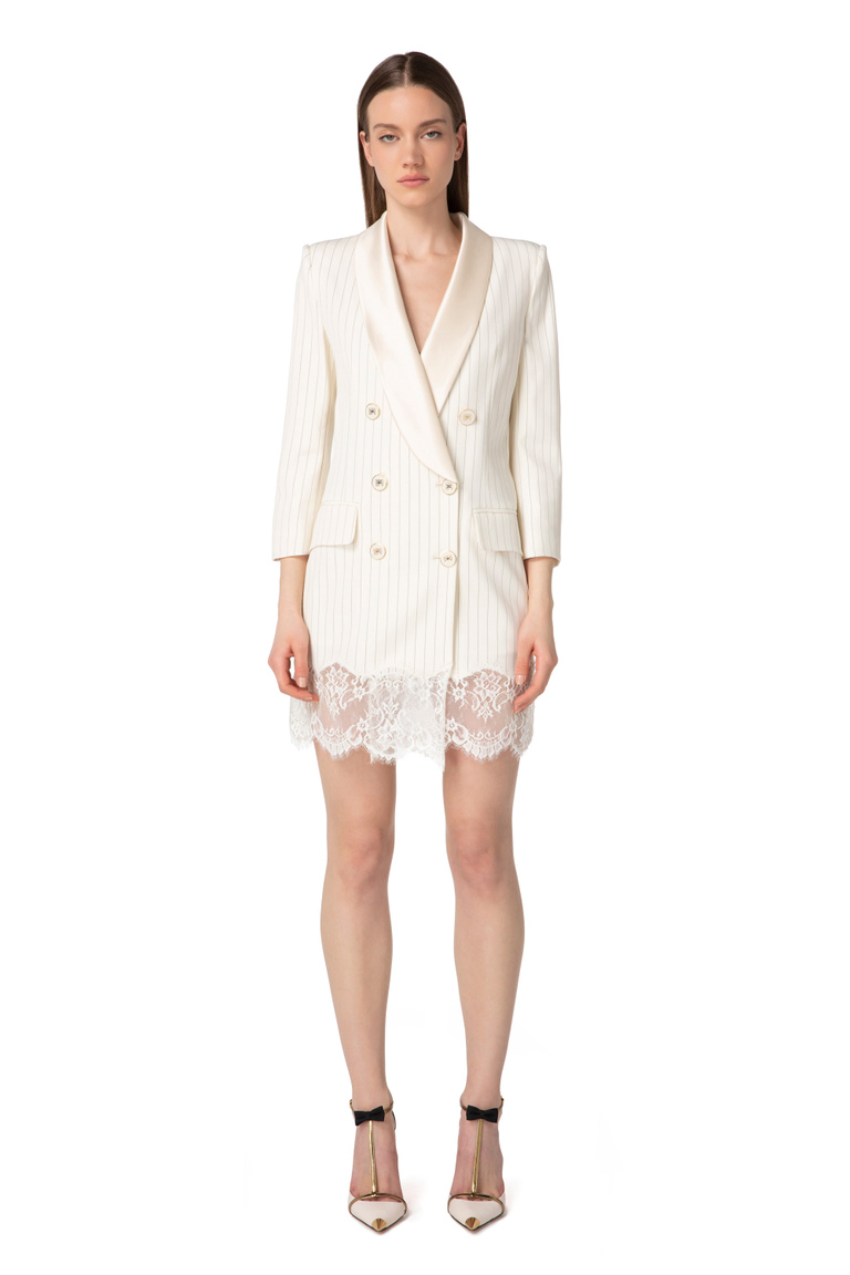 Coat dress in cool wool with lace - Robe Manteau | Elisabetta Franchi® Outlet