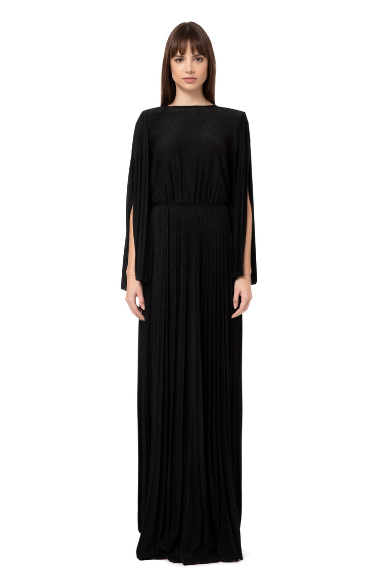 Red carpet dress in lurex jerseywith pleated sleeves - Dresses | Elisabetta Franchi® Outlet
