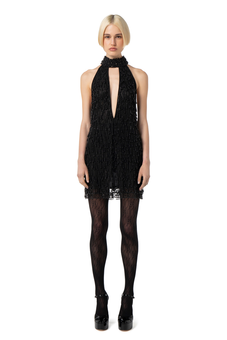 Tulle mini-dress with embroidered pearls - Special sale | Elisabetta Franchi® Outlet