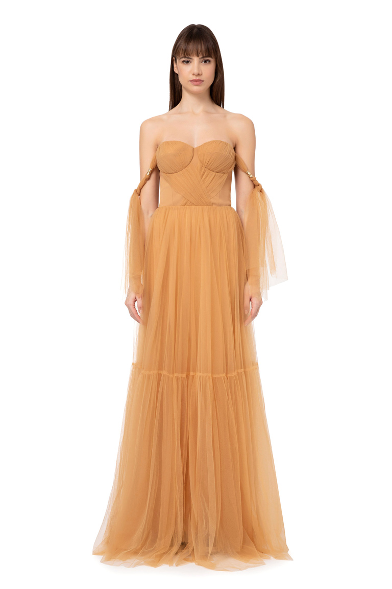 Red carpet tulle dress with flounces on sleeves - Red Carpet | Elisabetta Franchi® Outlet