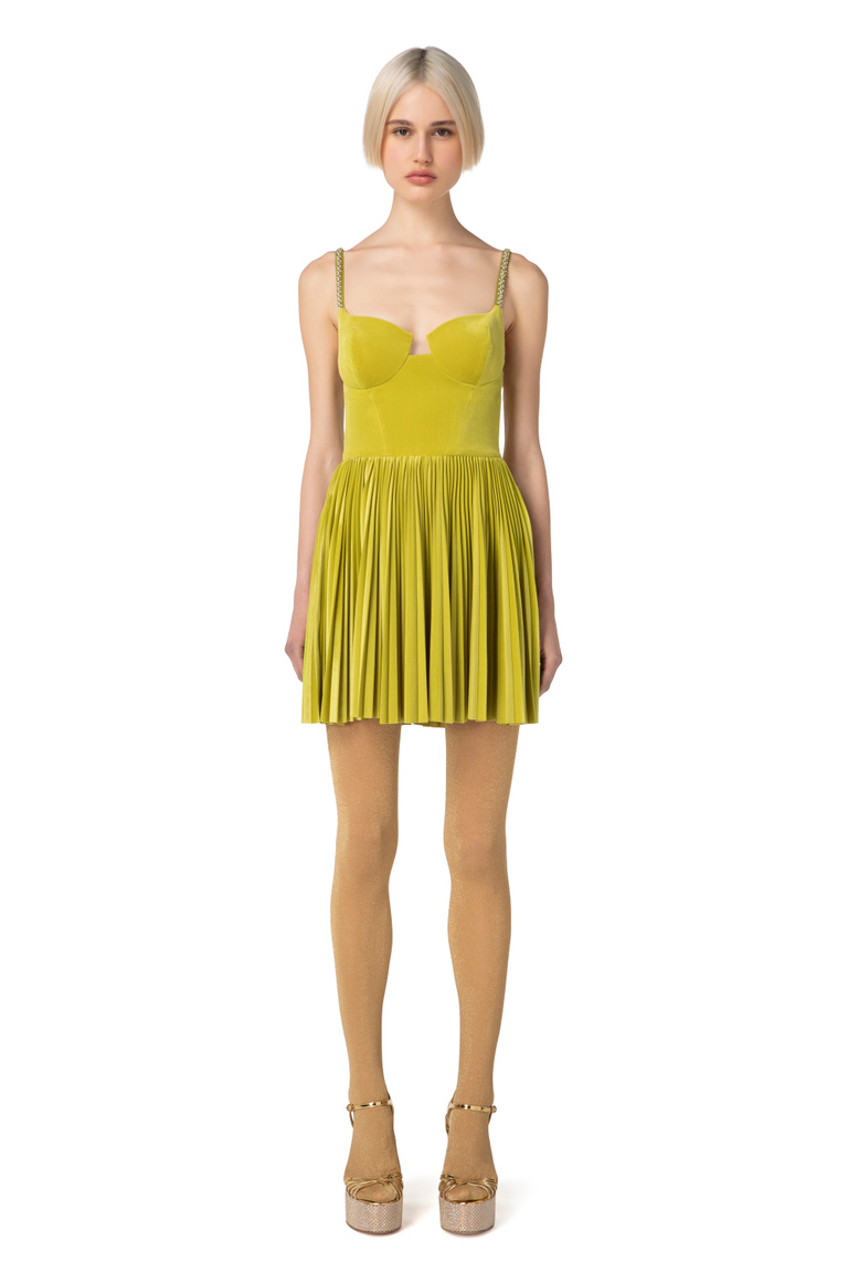 Velvet pleated mini-dress - New collection | Elisabetta Franchi® Outlet
