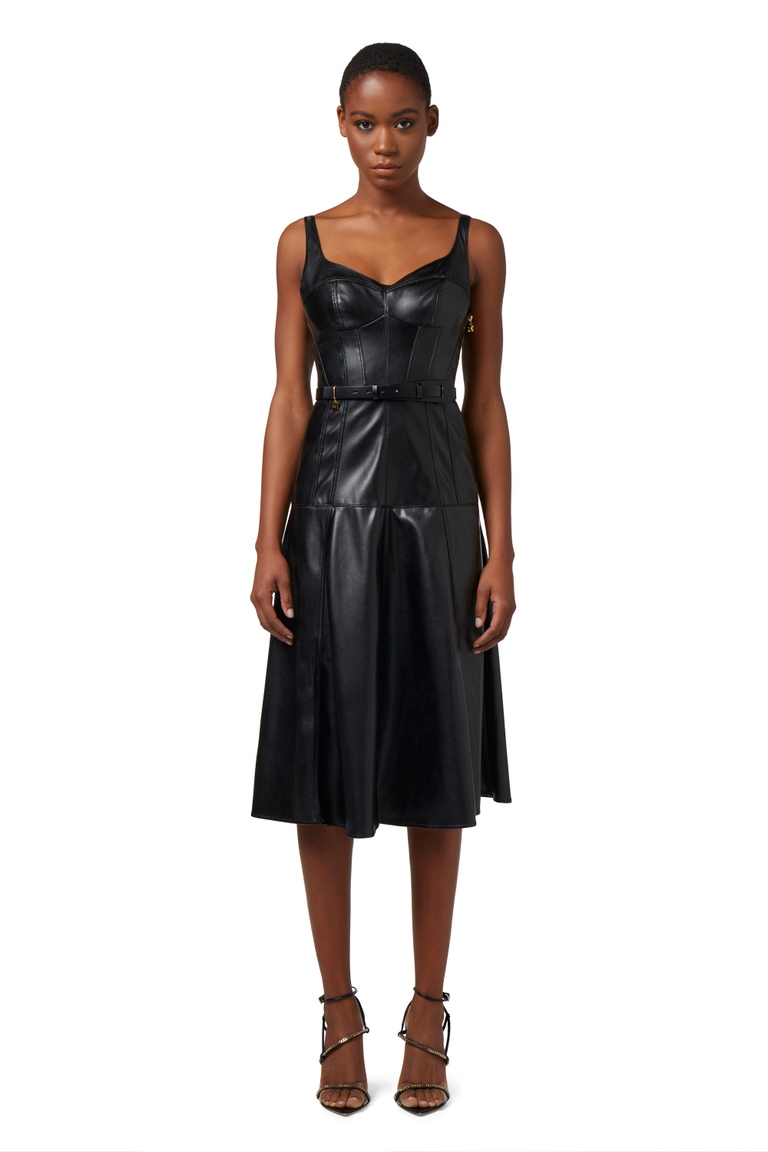 Leather-effect midi dress with bustier cuts - Midi Dress | Elisabetta Franchi® Outlet
