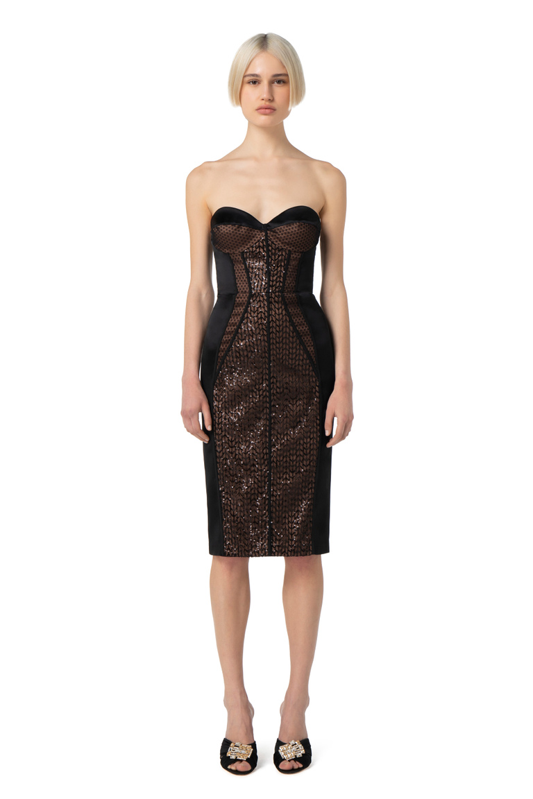 Midi-Kleid aus Satin und Pailletten - Etuikleider | Elisabetta Franchi® Outlet