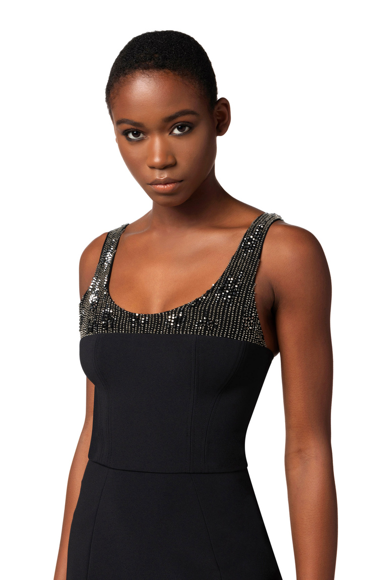 Mini-dress in crêpe fabric with embroidered bodice - Mini Dresses | Elisabetta Franchi® Outlet