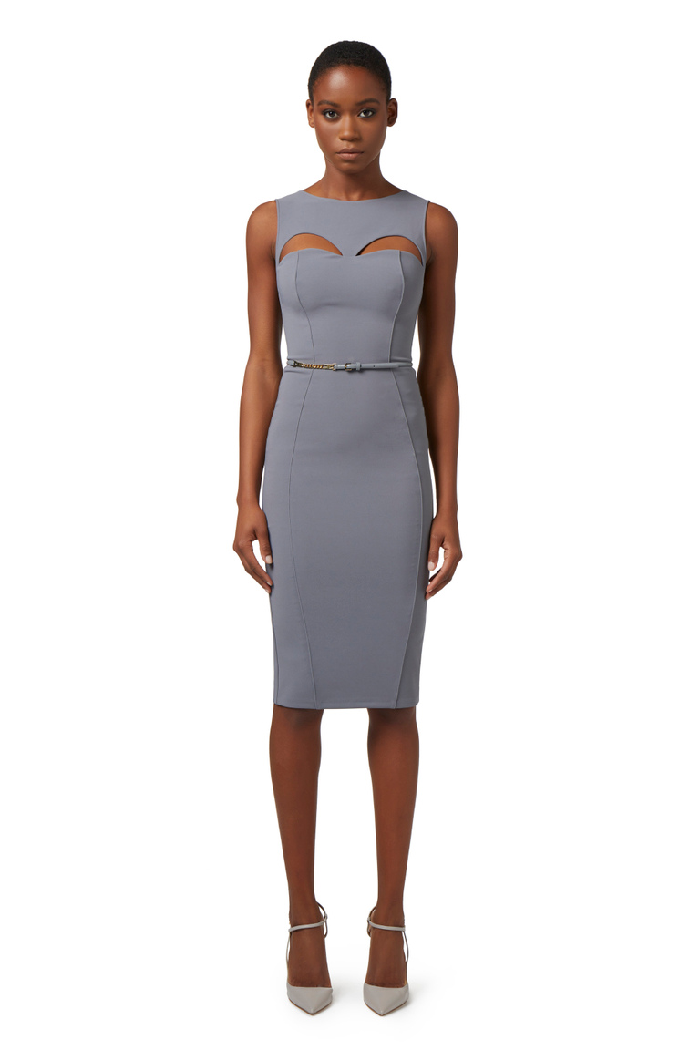 Technical fabric midi dress with belt and cut-out - Midi Dress | Elisabetta Franchi® Outlet