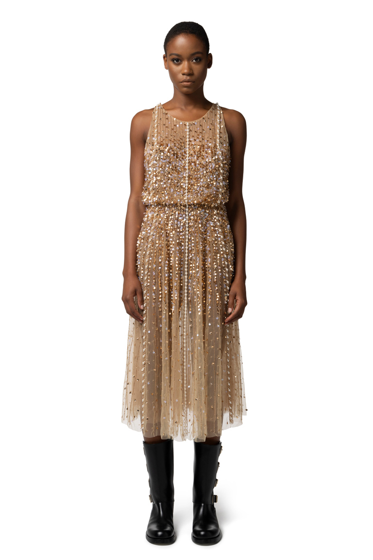 Midi dress in embroidered tulle fabric - Midi Dress | Elisabetta Franchi® Outlet