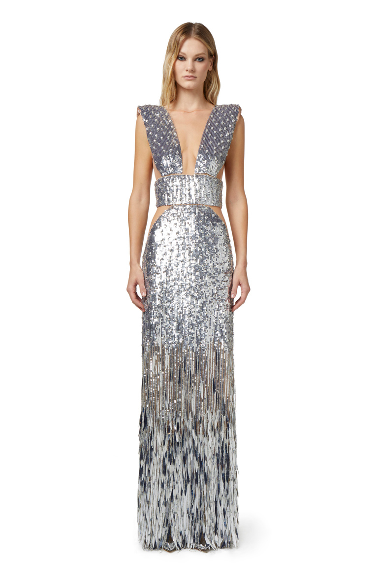 Red carpet dress with fringes and sequins - Dresses | Elisabetta Franchi® Outlet