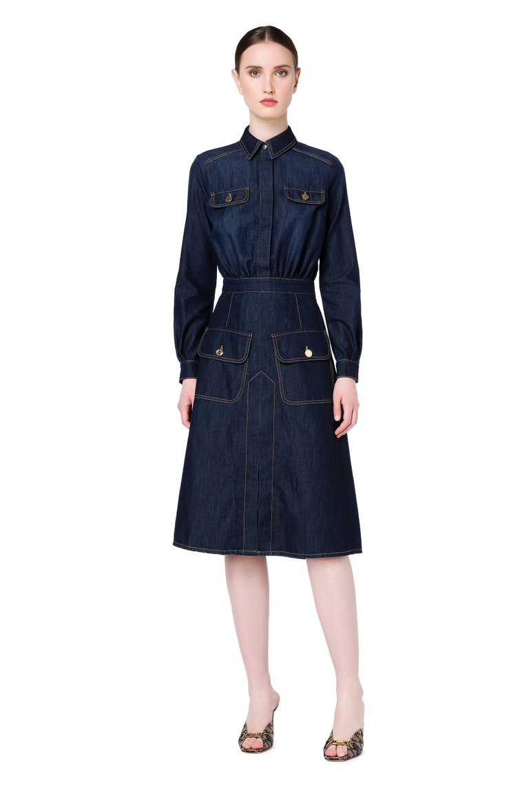 Denim shirt-dress with pockets - Midi Dress | Elisabetta Franchi® Outlet