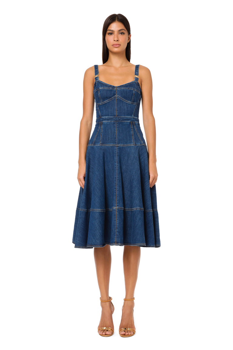 Denim dress with circle skirt - Denim | Elisabetta Franchi® Outlet