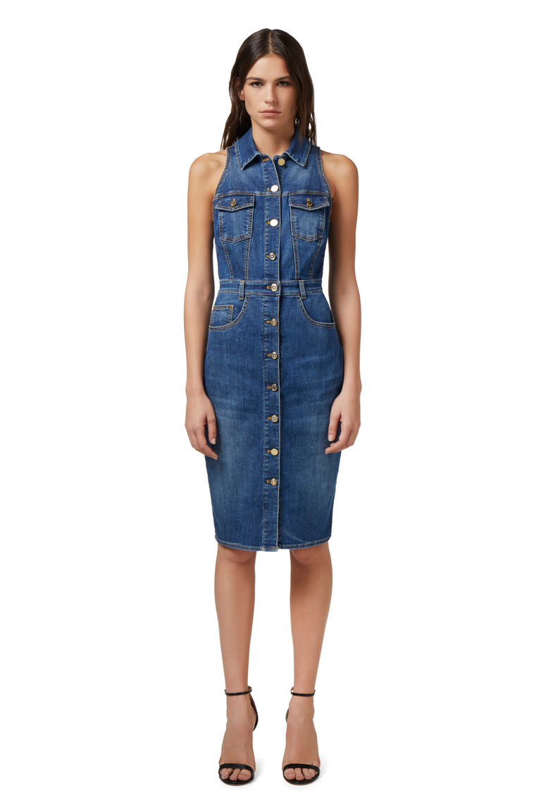 Denim midi dress with row of buttons - Midi Dress | Elisabetta Franchi® Outlet