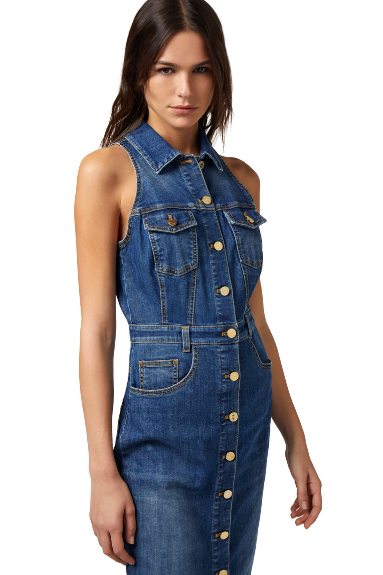 Denim midi dress with row of buttons - Midi Dress | Elisabetta Franchi® Outlet