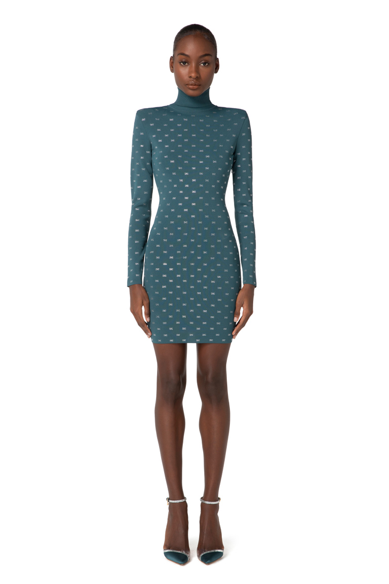 Viscose mini-dress with logo pattern - New Now | Elisabetta Franchi® Outlet