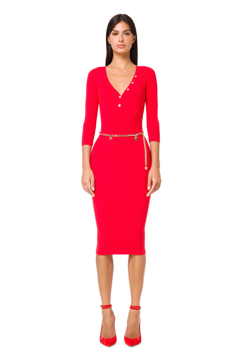A knitted calf-length dress with safari charms belt - Sheath Dresses | Elisabetta Franchi® Outlet