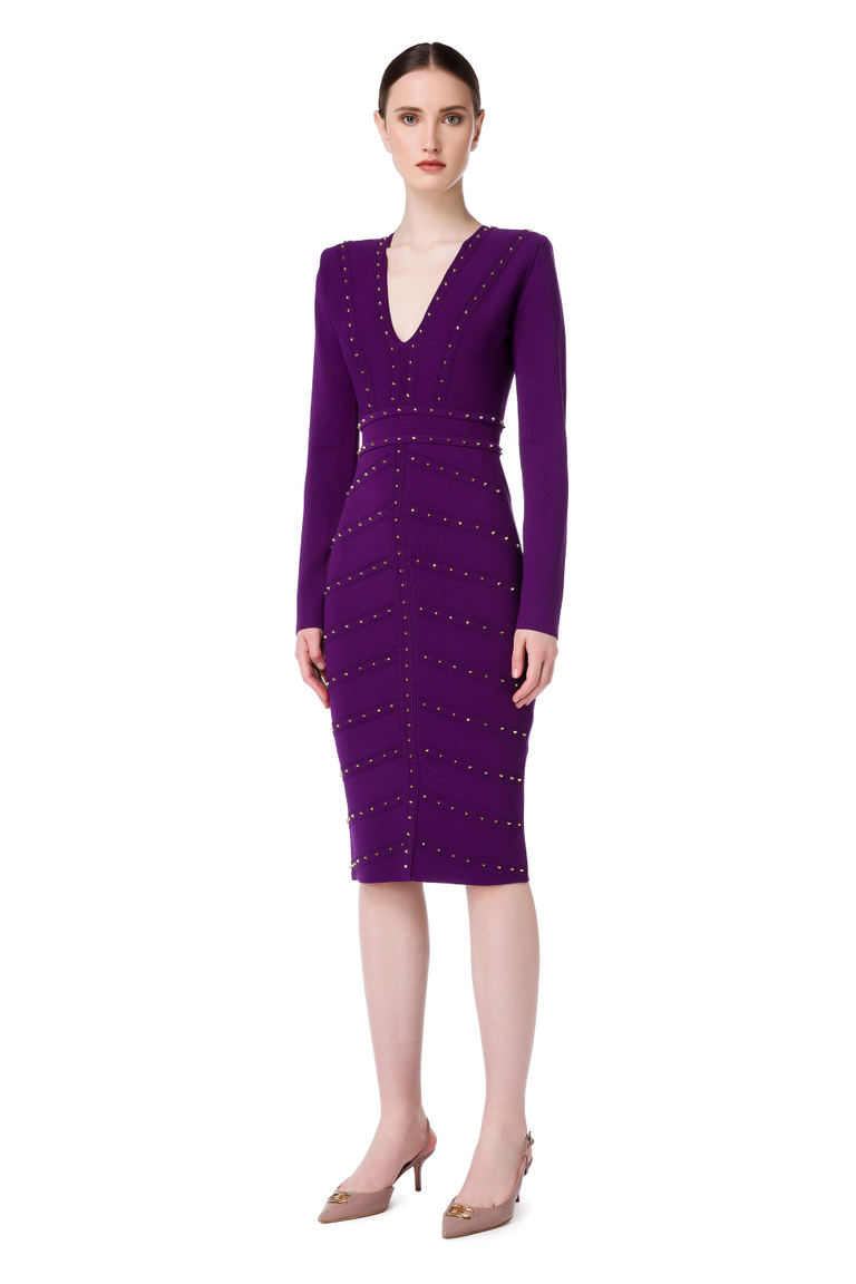 Knit sheath dress with small gold studs - Sheath Dresses | Elisabetta Franchi® Outlet
