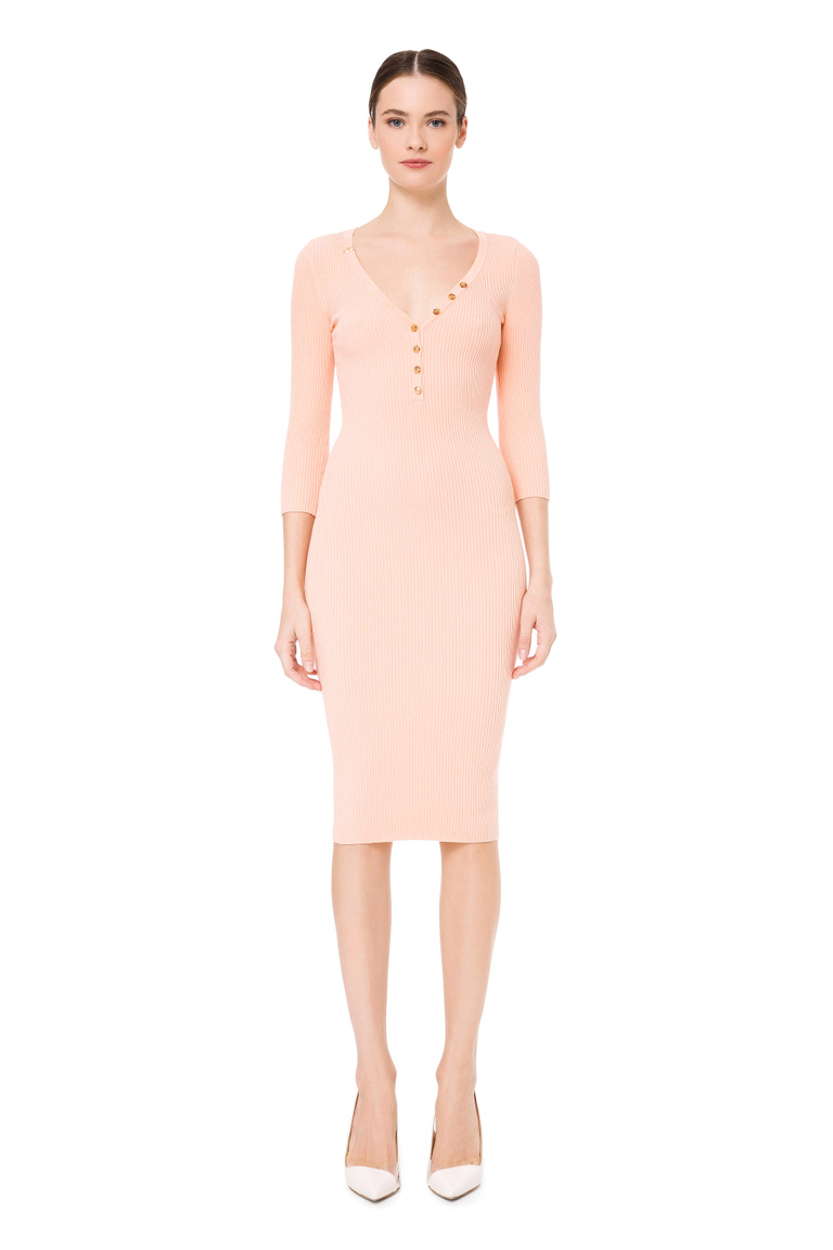 Knit calf-length dress with 3/4 sleeves - Sheath Dresses | Elisabetta Franchi® Outlet