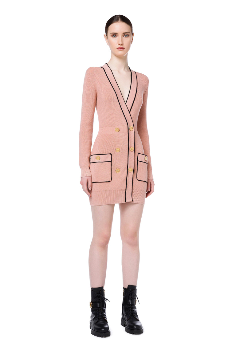 Knit coat dress with contrasting piping - Knitted Dresses | Elisabetta Franchi® Outlet