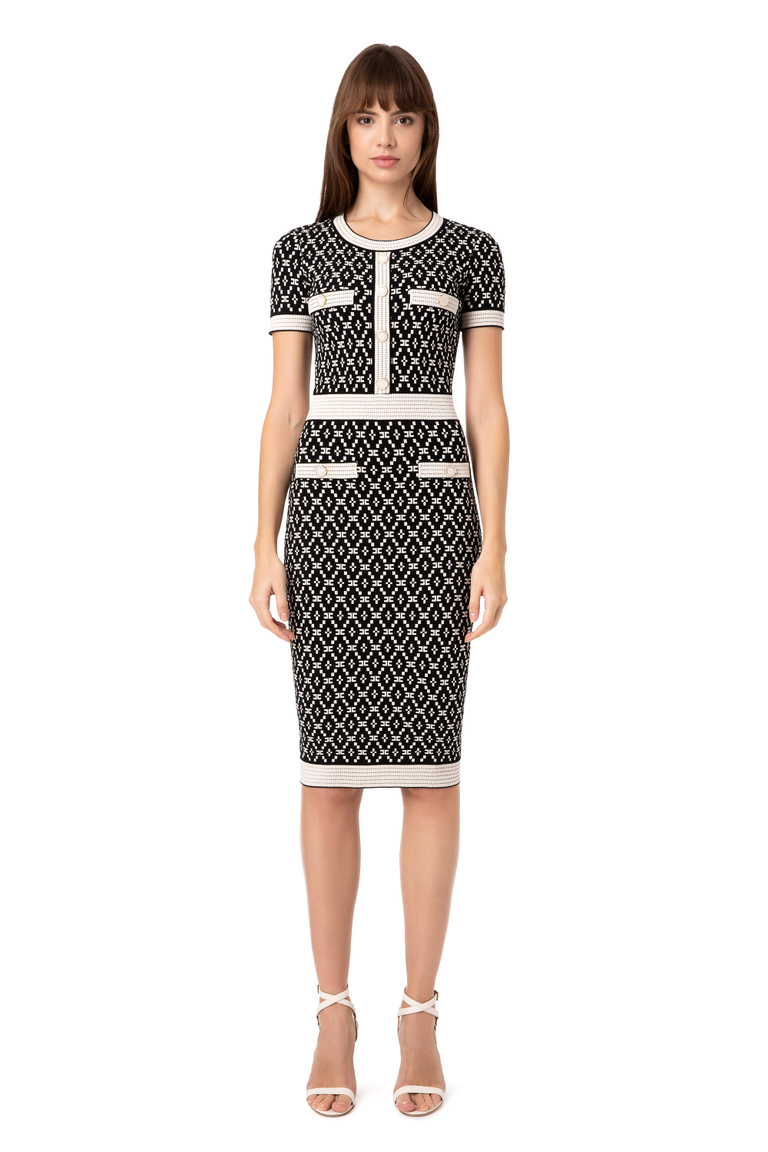 Calf-length dress with diamond print - Knitted dresses | Elisabetta Franchi® Outlet