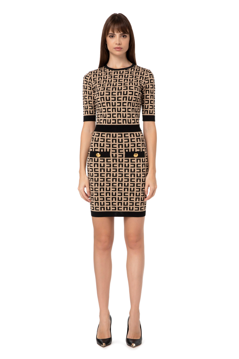 Mini dress with maze pattern - Mini Dresses | Elisabetta Franchi® Outlet