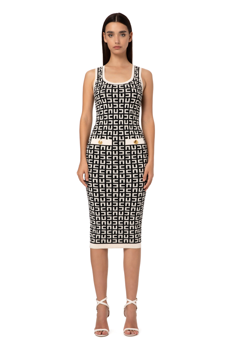Calf-length dress with maze pattern - Knitted dresses | Elisabetta Franchi® Outlet