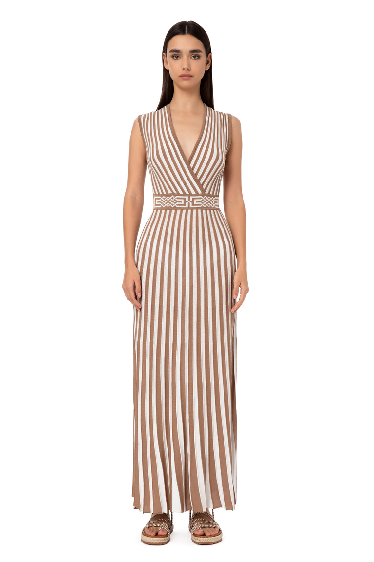 Red carpet dress with two-tone pleated skirt - Knitted dresses | Elisabetta Franchi® Outlet