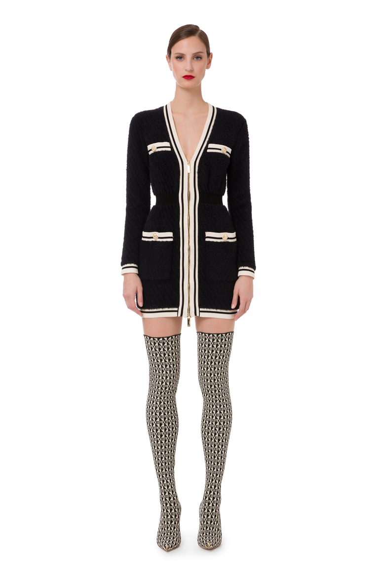 Mini dress in knit fabric with zip and contrasting colour - Knitted dresses | Elisabetta Franchi® Outlet