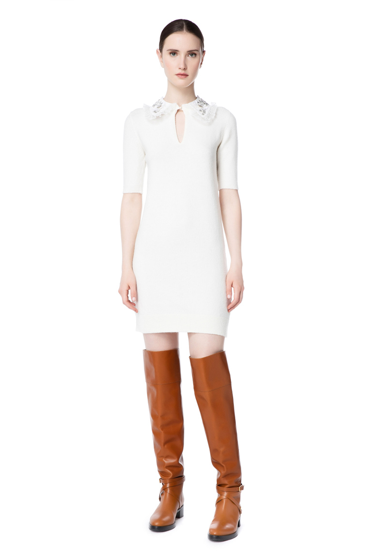 Mini dress with collar and bow - Knitted Dresses | Elisabetta Franchi® Outlet