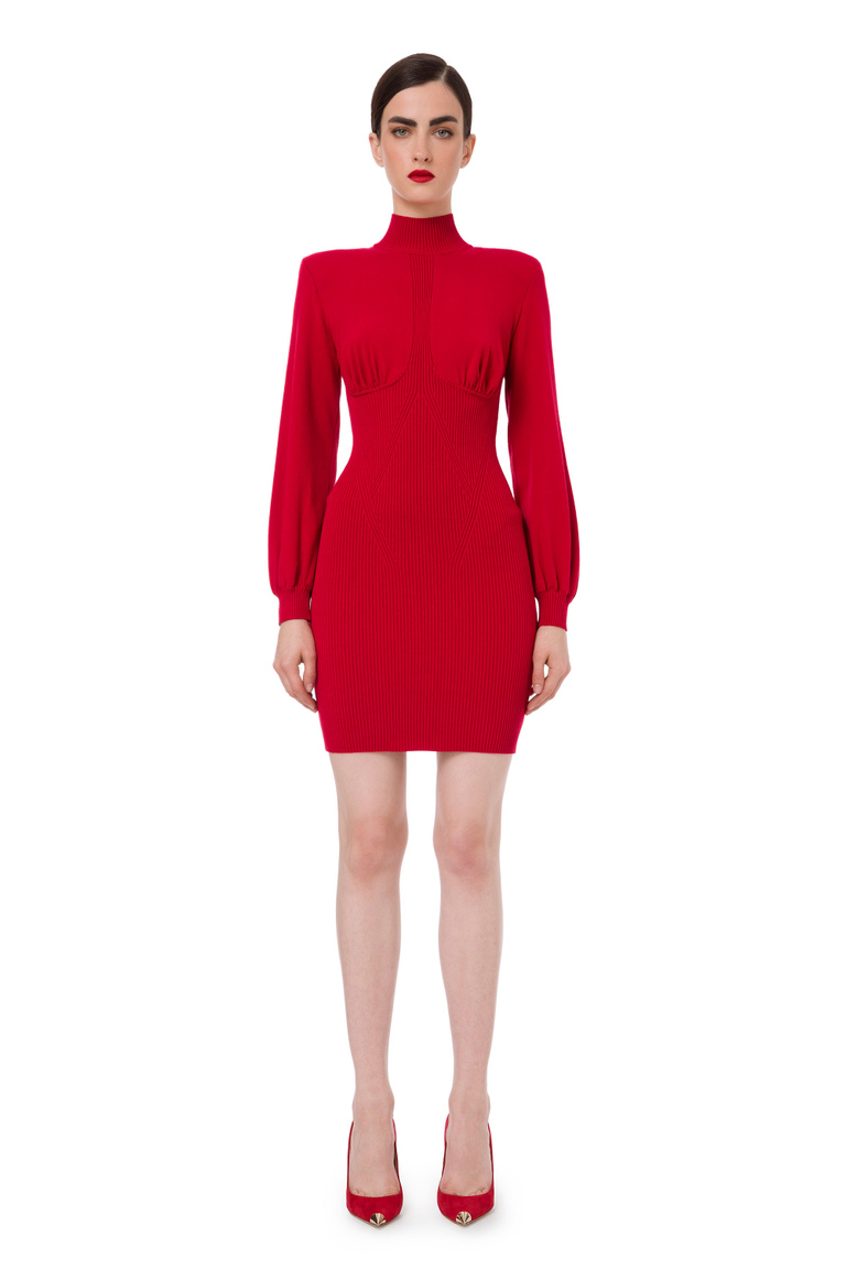 Fine rib mini dress with high collar and breast cups - New Now | Elisabetta Franchi® Outlet