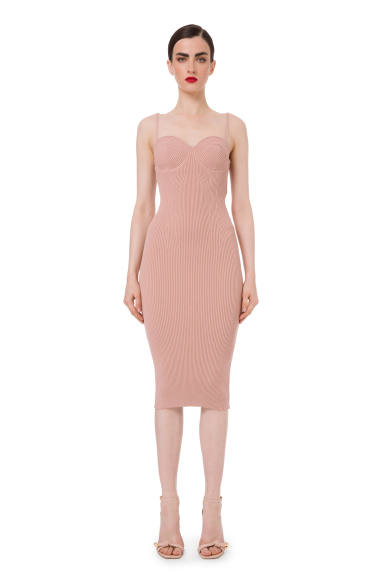 Fine rib calf-length dress with sweetheart neckline - Midi Dress | Elisabetta Franchi® Outlet