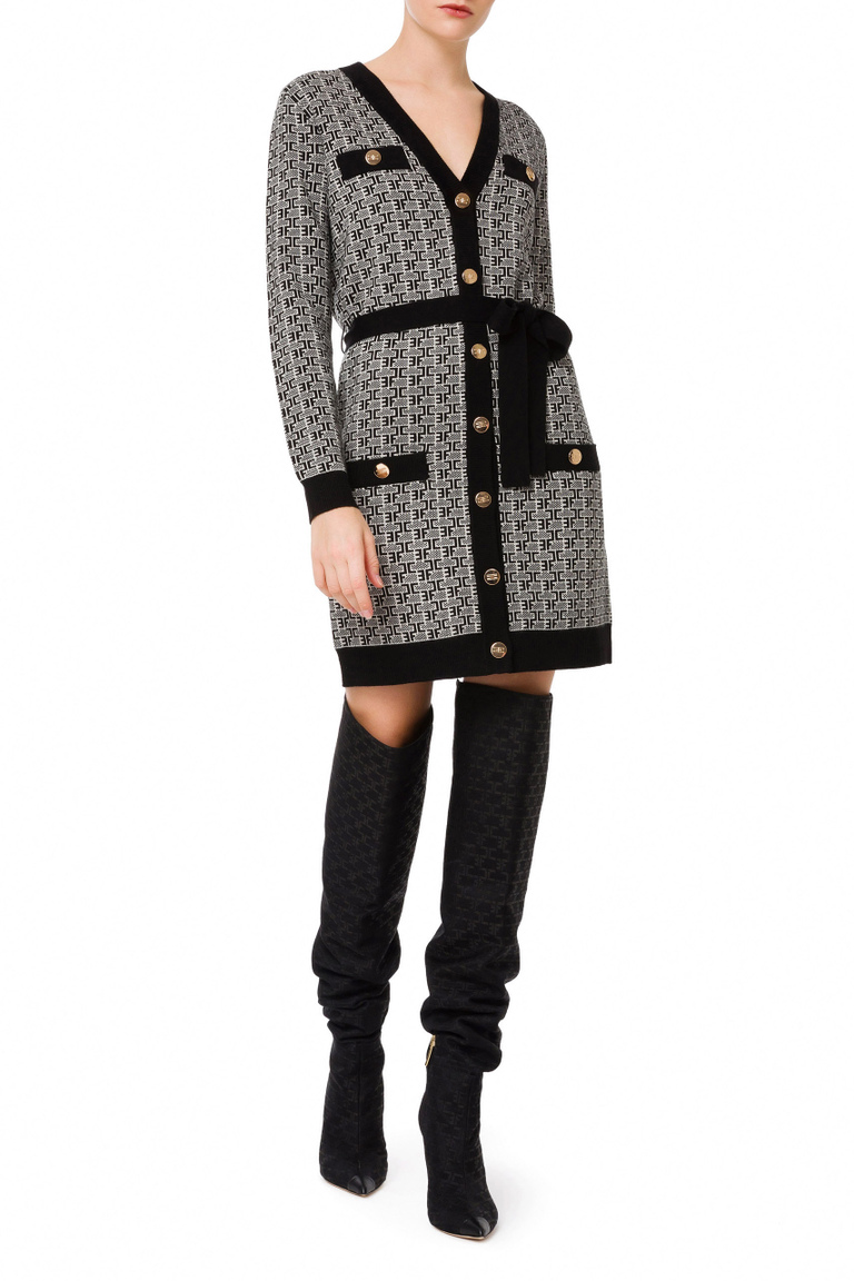 Long Knitted Cardigan With Monogram Lettering - Dresses & Jumpsuits | Elisabetta Franchi® Outlet