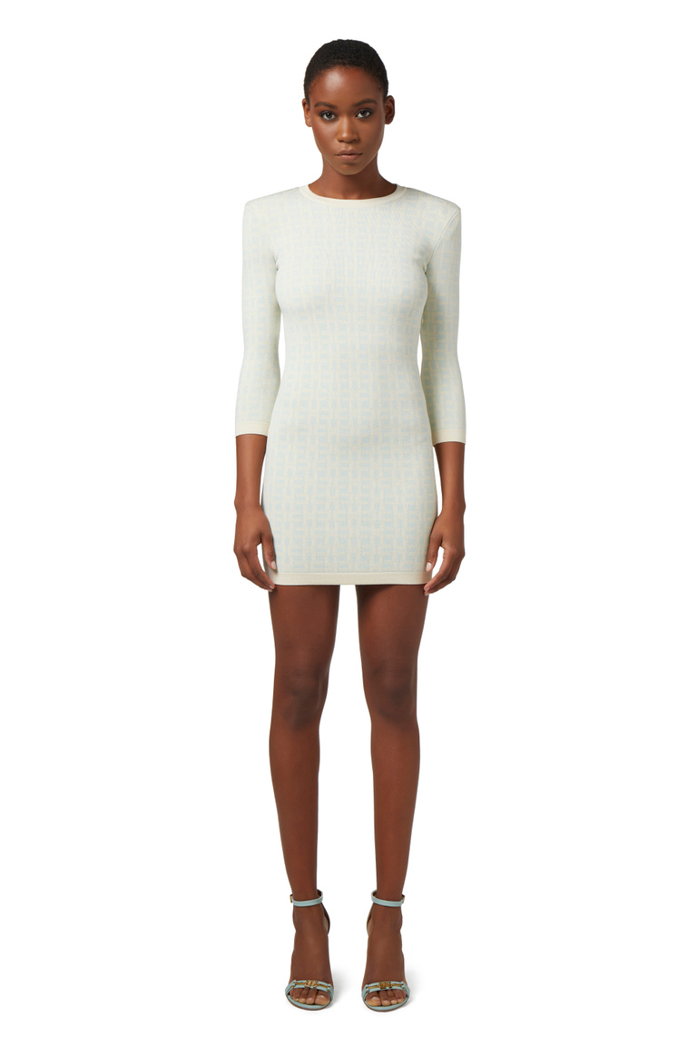 Jacquard viscose mini-dress with back cut-out - Knitted dresses | Elisabetta Franchi® Outlet