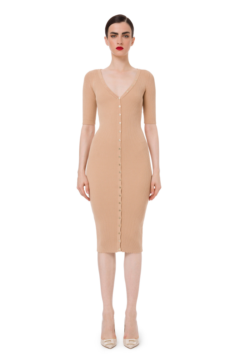 Calf-length dress with V-neck - Midi Dress | Elisabetta Franchi® Outlet