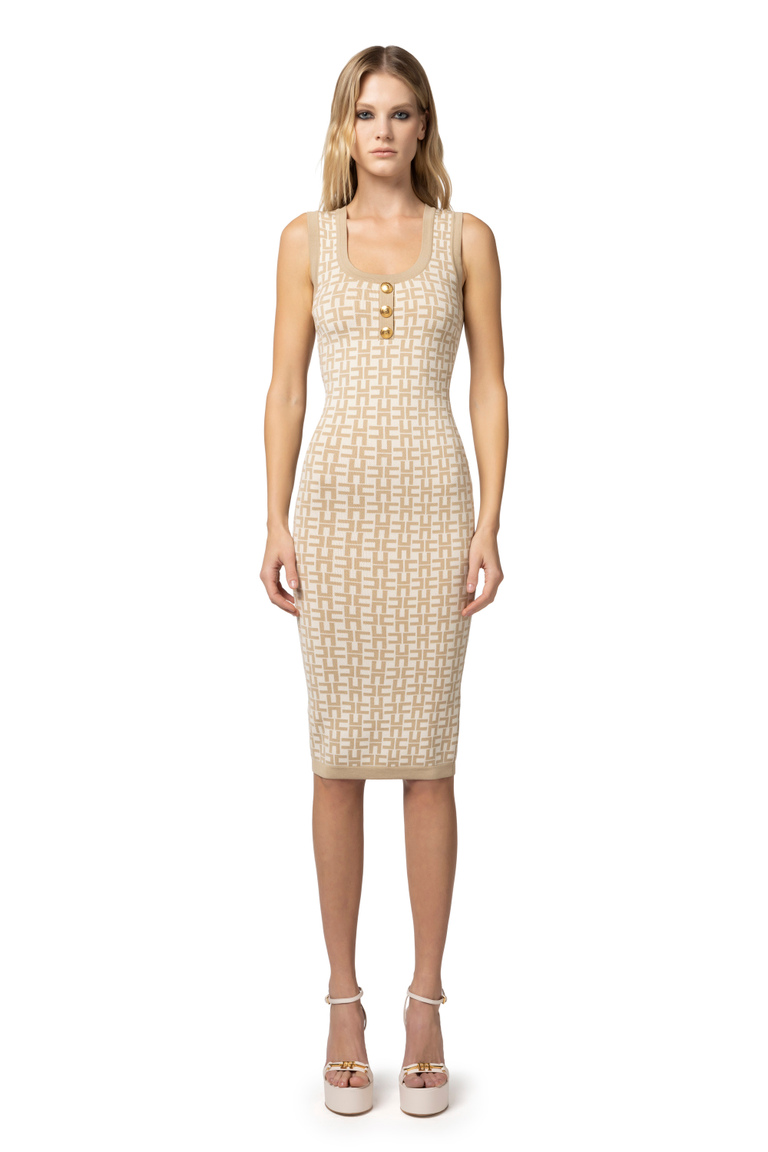 Abito midi in viscosa jacquard con bottoni - Tubino | Elisabetta Franchi® Outlet
